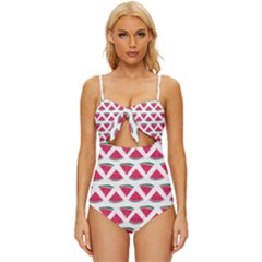 Illustration Watermelon Fruit Food Melon Knot Front One-piece Swimsuit by Sapixe