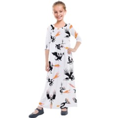 Phoenix Dragon Fire Bird Kids  Quarter Sleeve Maxi Dress by Sapixe