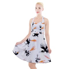 Phoenix Dragon Fire Bird Halter Party Swing Dress  by Sapixe