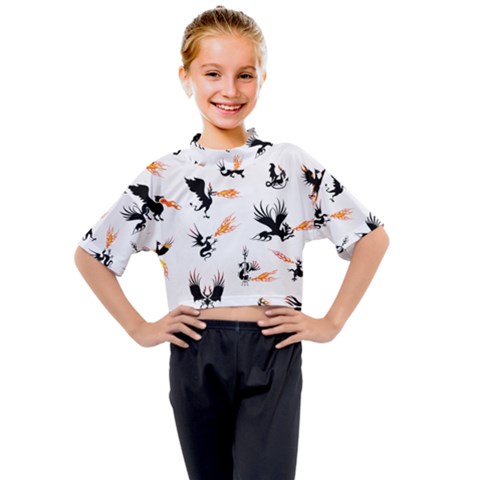 Phoenix Dragon Fire Bird Kids Mock Neck Tee by Sapixe