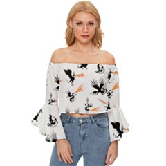 Phoenix Dragon Fire Bird Off Shoulder Flutter Bell Sleeve Top by Sapixe