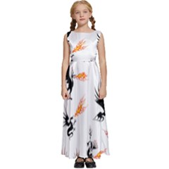 Phoenix Dragon Fire Bird Kids  Satin Sleeveless Maxi Dress by Sapixe