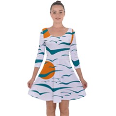 Sunset Glow Sun Bird Quarter Sleeve Skater Dress by Sapixe