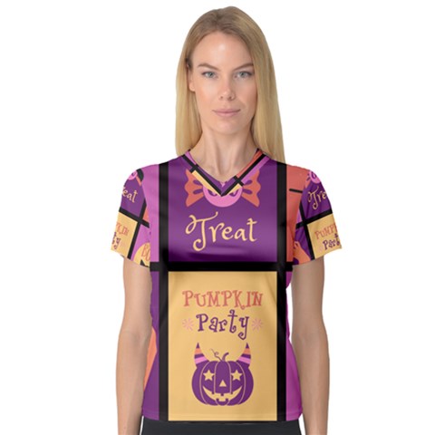 Halloween Cute Cartoon V-neck Sport Mesh Tee by Sapixe