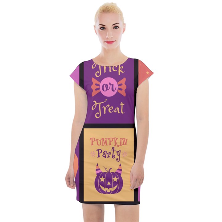 Halloween Cute Cartoon Cap Sleeve Bodycon Dress