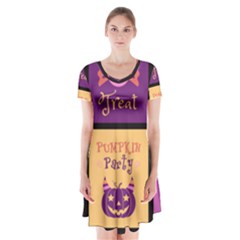 Halloween Cute Cartoon Short Sleeve V-neck Flare Dress by Sapixe