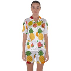 Fruits Cartoon Satin Short Sleeve Pajamas Set by Sapixe