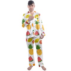 Fruits Cartoon Men s Long Sleeve Satin Pajamas Set by Sapixe