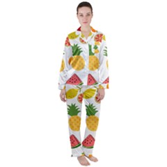 Fruits Cartoon Satin Long Sleeve Pajamas Set by Sapixe