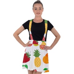 Fruits Cartoon Velvet Suspender Skater Skirt by Sapixe