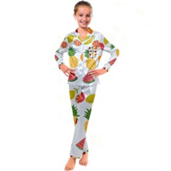 Fruits Cartoon Kid s Satin Long Sleeve Pajamas Set by Sapixe