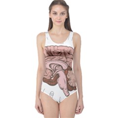 Cerebrum Human Structure Cartoon Human Brain One Piece Swimsuit by Sapixe