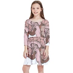 Cerebrum Human Structure Cartoon Human Brain Kids  Quarter Sleeve Skater Dress by Sapixe