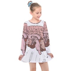 Cerebrum Human Structure Cartoon Human Brain Kids  Long Sleeve Dress by Sapixe