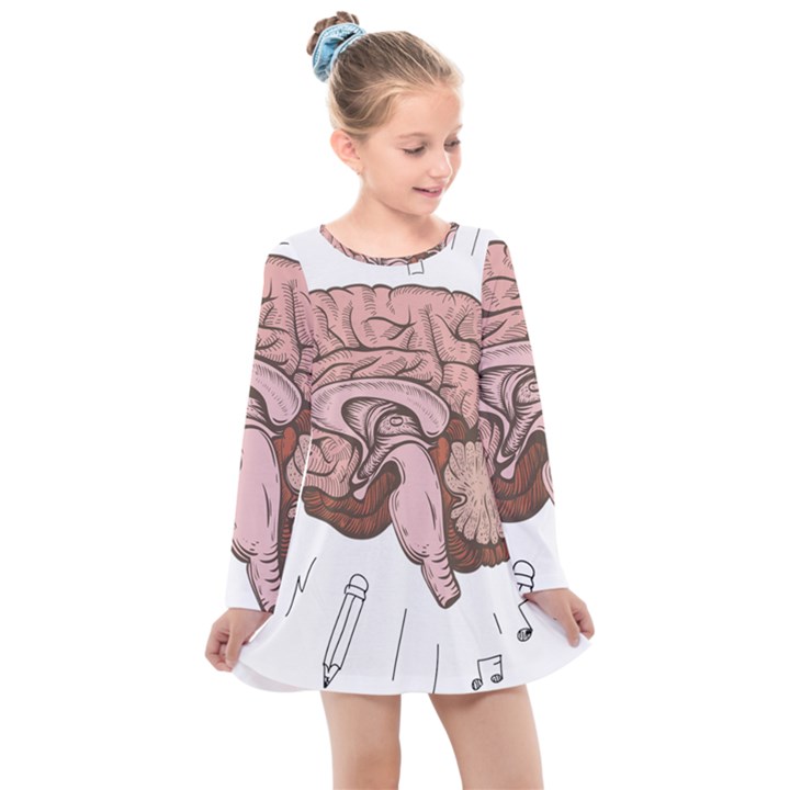 Cerebrum Human Structure Cartoon Human Brain Kids  Long Sleeve Dress