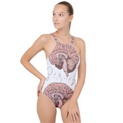 Cerebrum Human Structure Cartoon Human Brain High Neck One Piece Swimsuit by Sapixe