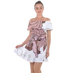 Cerebrum Human Structure Cartoon Human Brain Off Shoulder Velour Dress by Sapixe