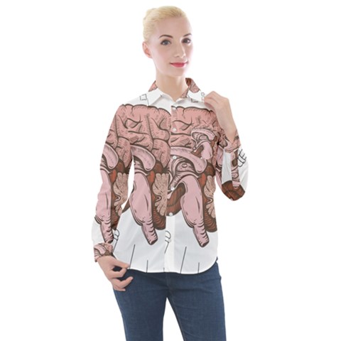 Cerebrum Human Structure Cartoon Human Brain Women s Long Sleeve Pocket Shirt by Sapixe