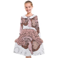 Cerebrum Human Structure Cartoon Human Brain Kids  Midi Sailor Dress by Sapixe