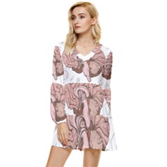 Cerebrum Human Structure Cartoon Human Brain Tiered Long Sleeve Mini Dress by Sapixe