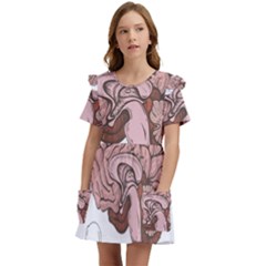 Cerebrum Human Structure Cartoon Human Brain Kids  Frilly Sleeves Pocket Dress by Sapixe