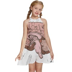 Cerebrum Human Structure Cartoon Human Brain Kids  Halter Collar Waist Tie Chiffon Dress by Sapixe