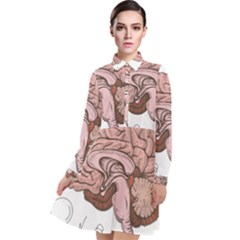 Cerebrum Human Structure Cartoon Human Brain Long Sleeve Chiffon Shirt Dress by Sapixe