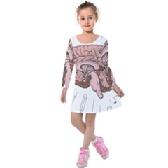 Cerebrum Human Structure Cartoon Human Brain Kids  Long Sleeve Velvet Dress by Sapixe