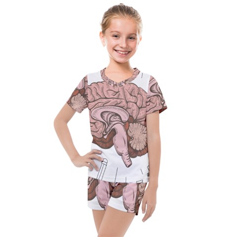 Cerebrum Human Structure Cartoon Human Brain Kids  Mesh Tee And Shorts Set by Sapixe