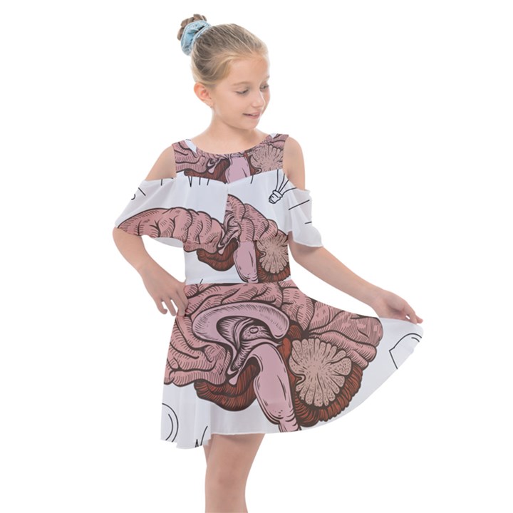 Cerebrum Human Structure Cartoon Human Brain Kids  Shoulder Cutout Chiffon Dress