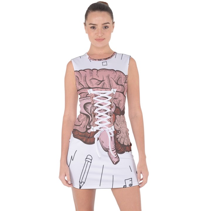 Cerebrum Human Structure Cartoon Human Brain Lace Up Front Bodycon Dress