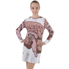 Cerebrum Human Structure Cartoon Human Brain Long Sleeve Hoodie Dress by Sapixe