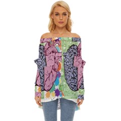 Brain Heart Balance Off Shoulder Chiffon Pocket Shirt by Sapixe