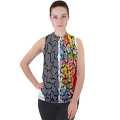 Brain Mind Psychology Idea Hearts Mock Neck Chiffon Sleeveless Top by Sapixe