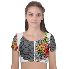 Brain Mind Psychology Idea Hearts Velvet Short Sleeve Crop Top  by Sapixe