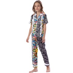 Brain Mind Psychology Idea Hearts Kids  Satin Short Sleeve Pajamas Set by Sapixe