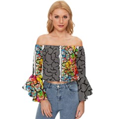 Brain Mind Psychology Idea Hearts Off Shoulder Flutter Bell Sleeve Top