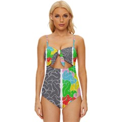 Clip Art Brain Halves Knot Front One-piece Swimsuit