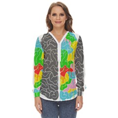 Clip Art Brain Halves Zip Up Long Sleeve Blouse