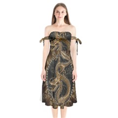 Dragon Pentagram Shoulder Tie Bardot Midi Dress by Sapixe