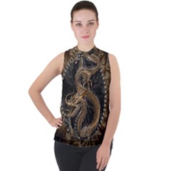 Dragon Pentagram Mock Neck Chiffon Sleeveless Top by Sapixe