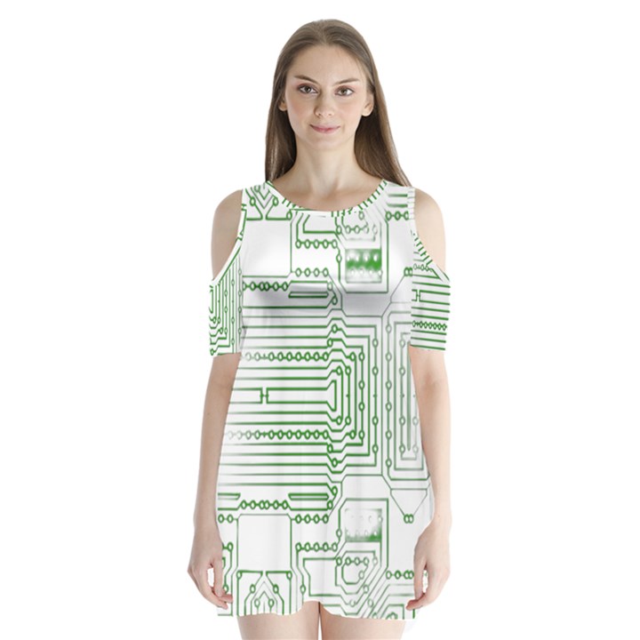 Circuit Board Shoulder Cutout Velvet One Piece