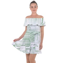 Circuit Board Off Shoulder Velour Dress by Sapixe