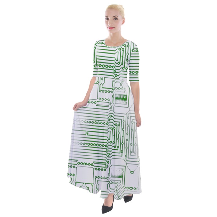 Circuit Board Half Sleeves Maxi Dress