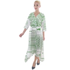 Circuit Board Quarter Sleeve Wrap Front Maxi Dress by Sapixe