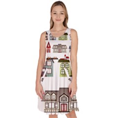 Houses Knee Length Skater Dress With Pockets by Sapixe