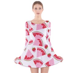 Pink Watermeloon Long Sleeve Velvet Skater Dress