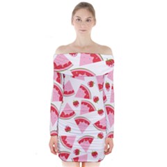 Pink Watermeloon Long Sleeve Off Shoulder Dress by Sapixe