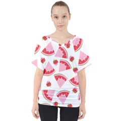 Pink Watermeloon V-neck Dolman Drape Top by Sapixe