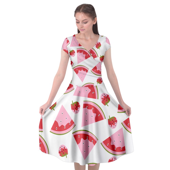 Pink Watermeloon Cap Sleeve Wrap Front Dress